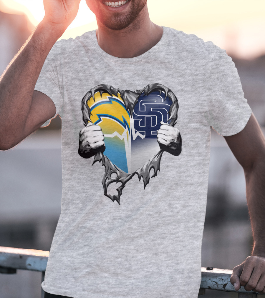 Los Angeles Chargers San Diego Padres Heart Logo Fusion T-Shirt