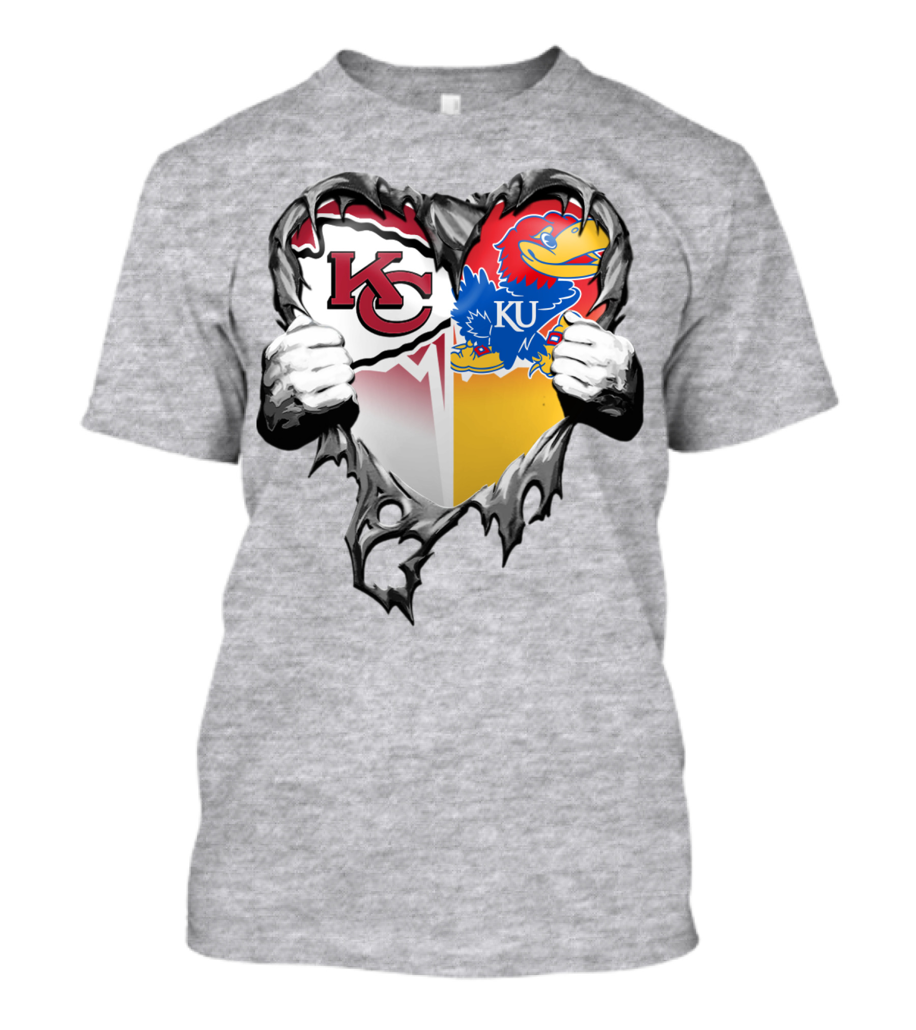 Kansas City Chiefs Jayhawks Ku Heart Tear T-Shirt