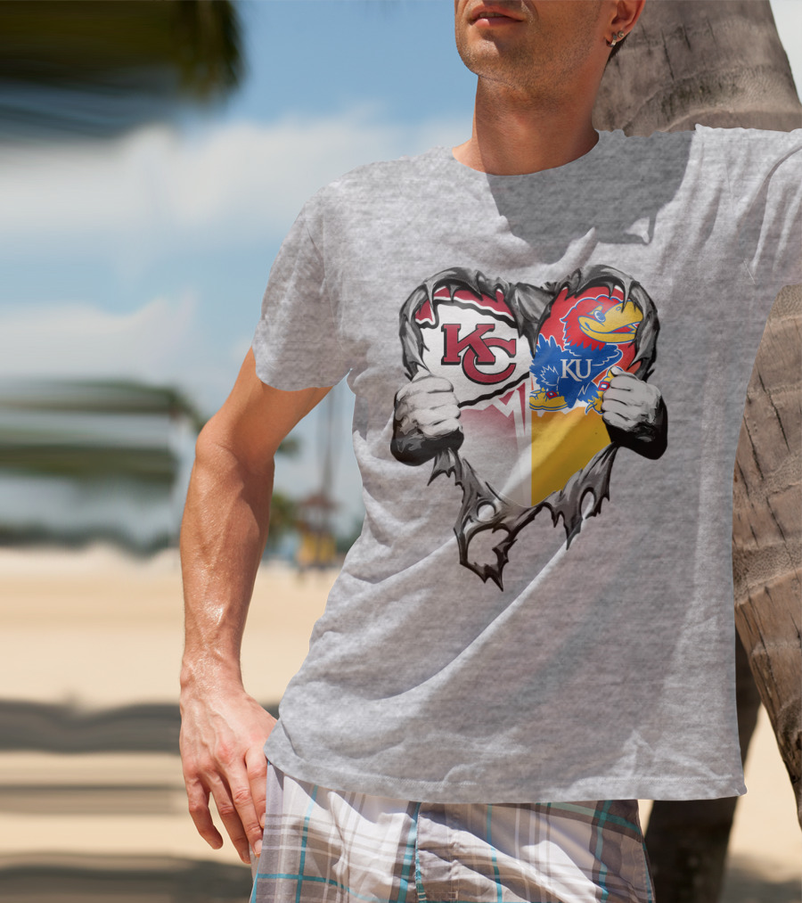 Kansas City Chiefs Jayhawks Ku Heart Tear T-Shirt