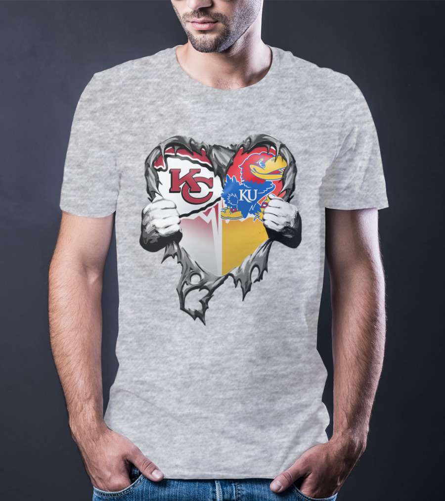 Kansas City Chiefs Jayhawks Ku Heart Tear T-Shirt