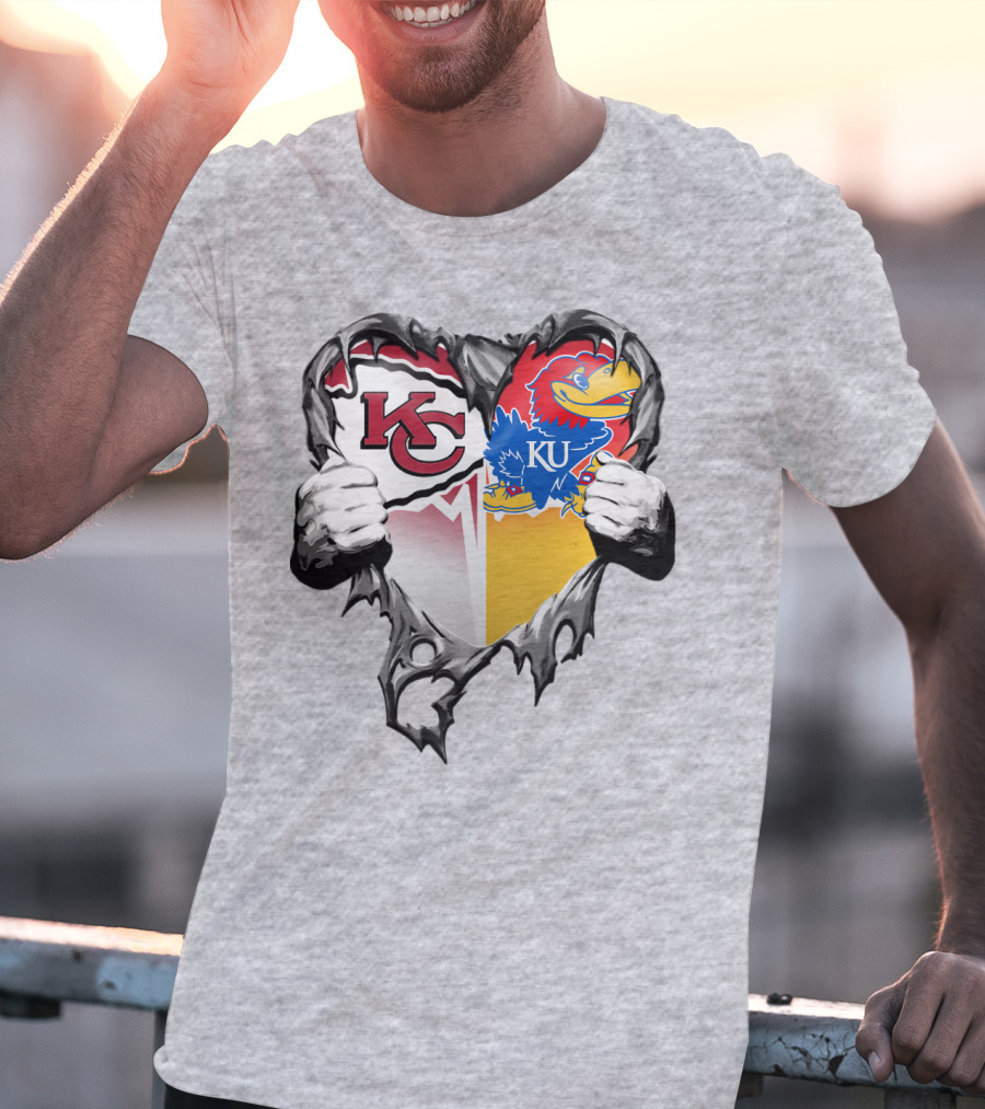 Kansas City Chiefs Jayhawks Ku Heart Tear T-Shirt