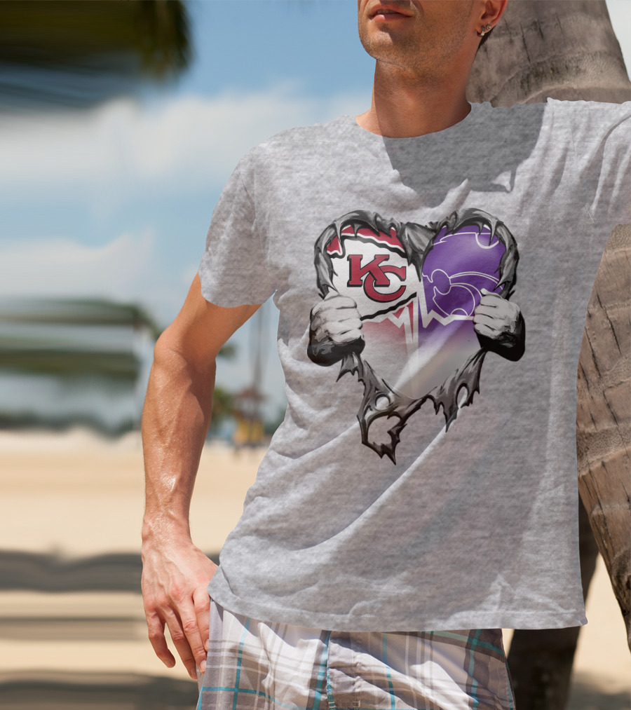 Kansas City Chiefs And Kansas State Wildcats Heart T-Shirt