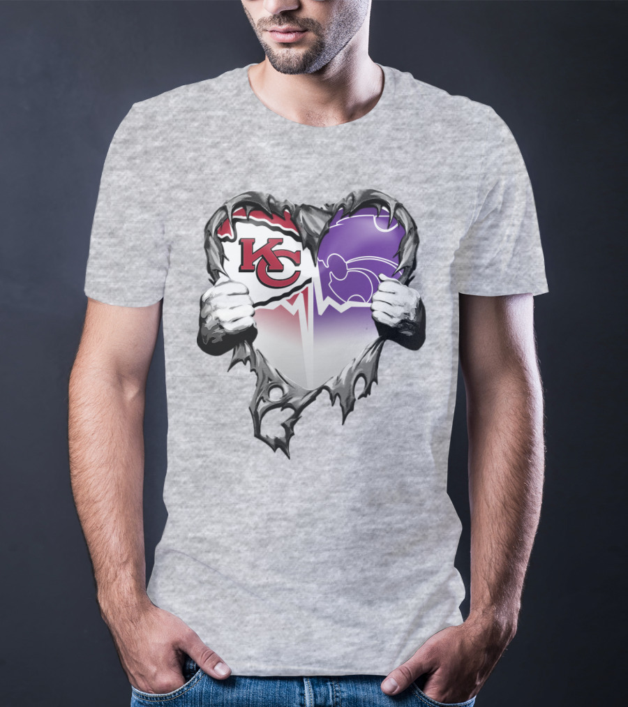 Kansas City Chiefs And Kansas State Wildcats Heart T-Shirt