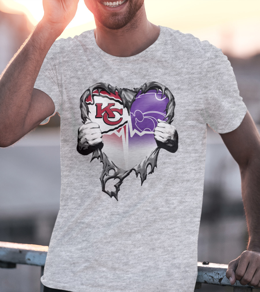 Kansas City Chiefs And Kansas State Wildcats Heart T-Shirt