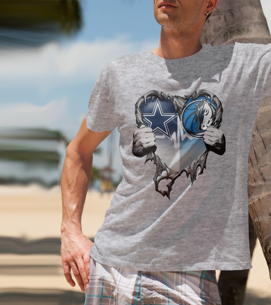 Dallas Cowboys And Mavericks Heart Logo Fusion T-Shirt
