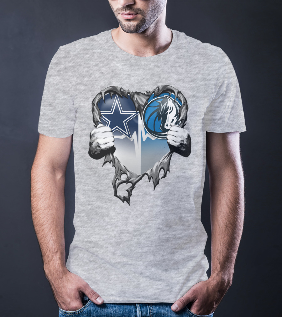 Dallas Cowboys And Mavericks Heart Logo Fusion T-Shirt