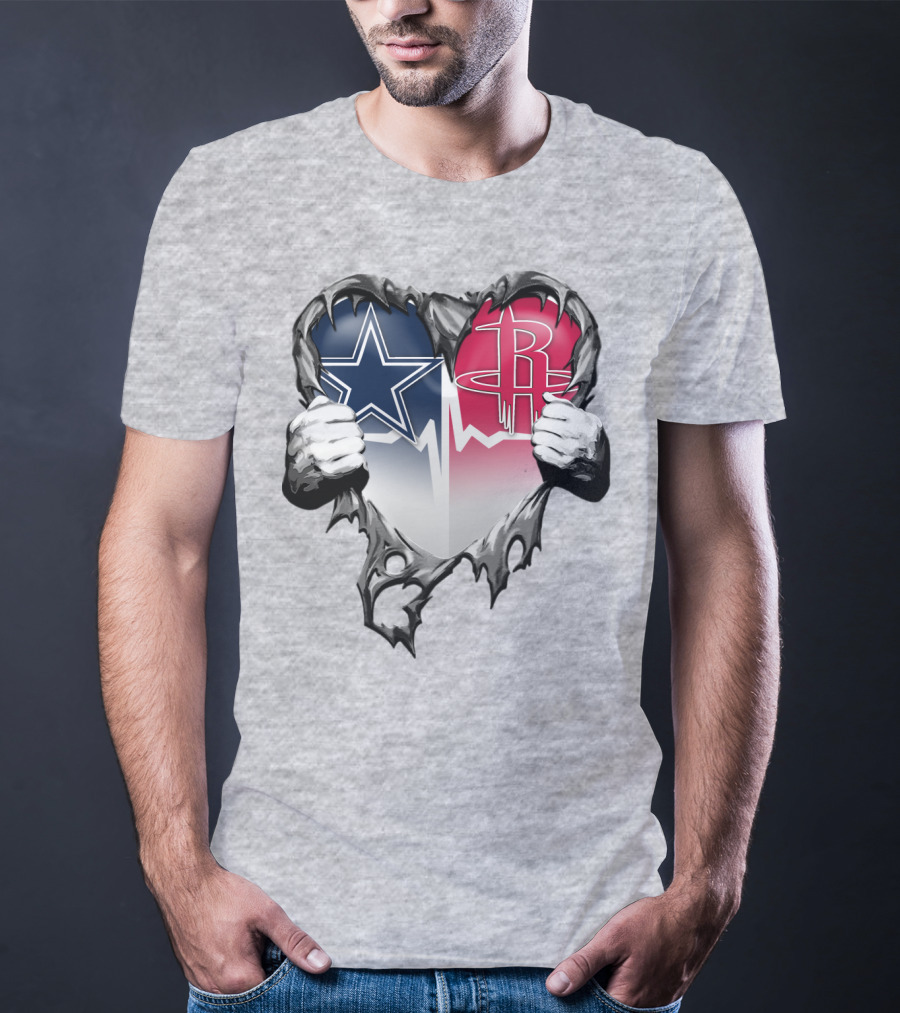 Dallas Cowboys Houston Rockets Torn Heart Logo Fusion T-Shirt