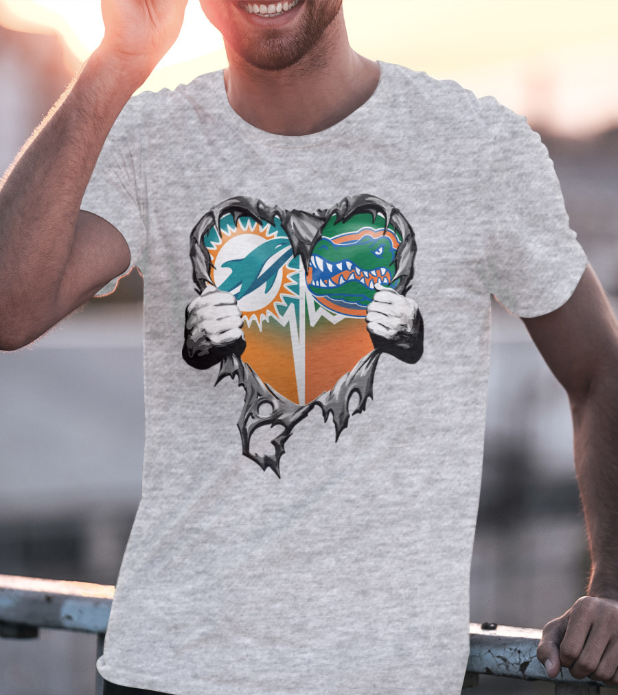 Miami Dolphins Florida Gators Heart Design Xatt048 T-Shirt