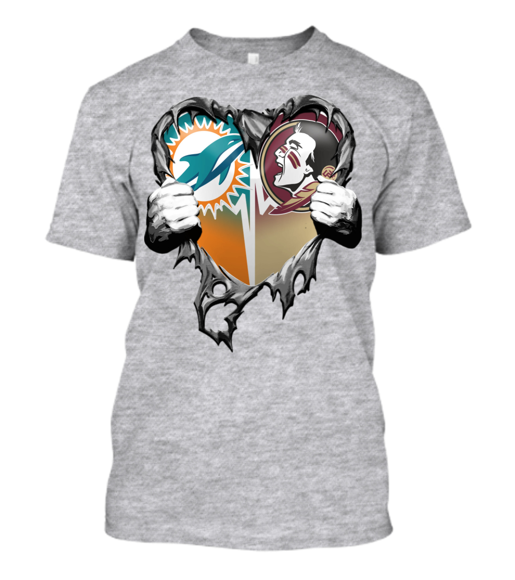 Miami Dolphins Florida State Seminoles Heart Tear T-Shirt