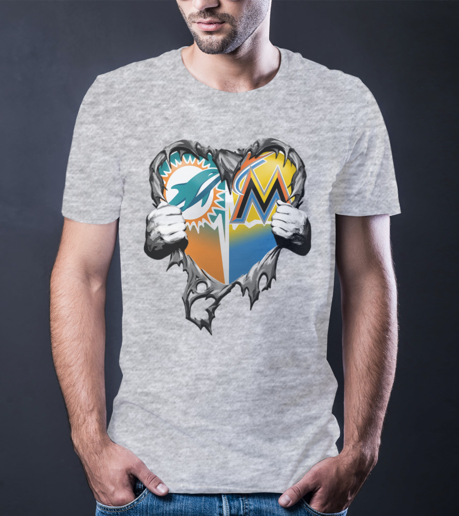 Miami Dolphins Miami Marlins Heart T-Shirt