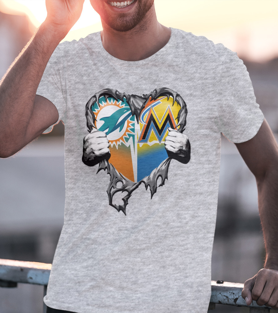 Miami Dolphins Miami Marlins Heart T-Shirt