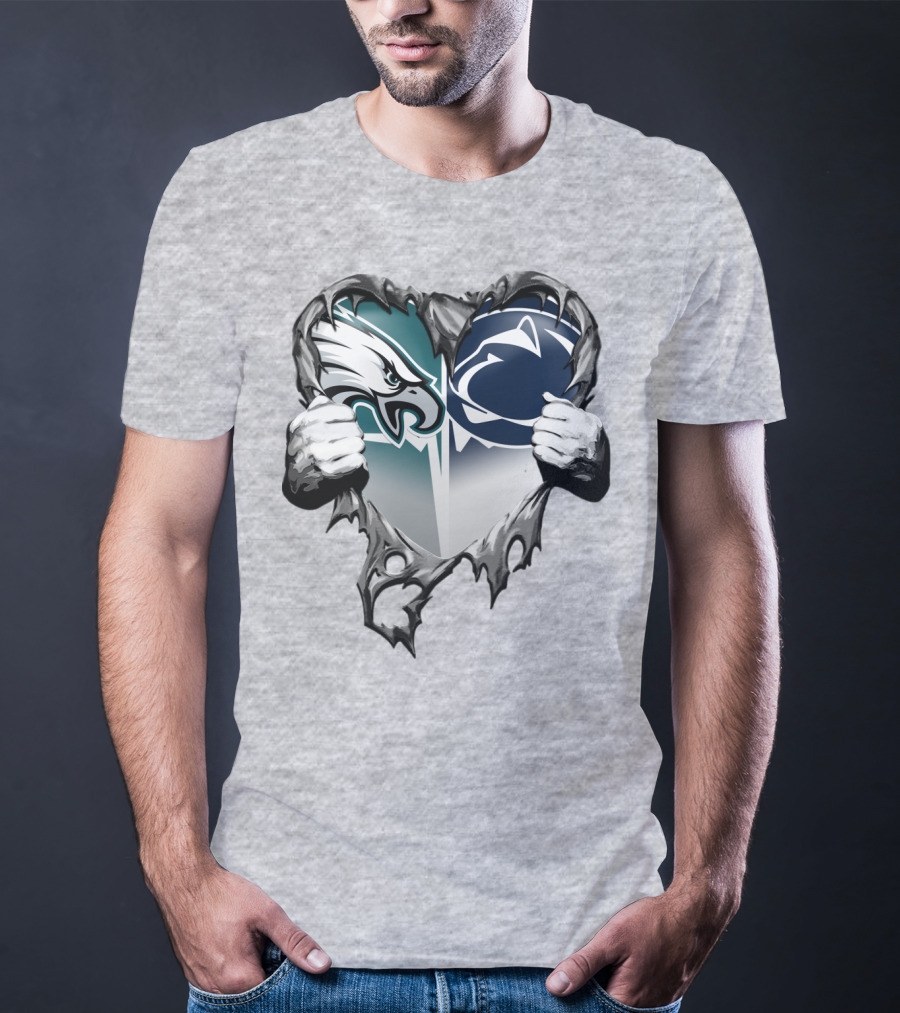 Philadelphia Eagles And Penn State Nittany Lions Heart Logo Rip Xatt053 T-Shirt