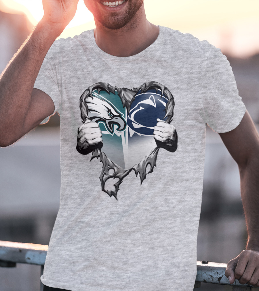 Philadelphia Eagles And Penn State Nittany Lions Heart Logo Rip Xatt053 T-Shirt
