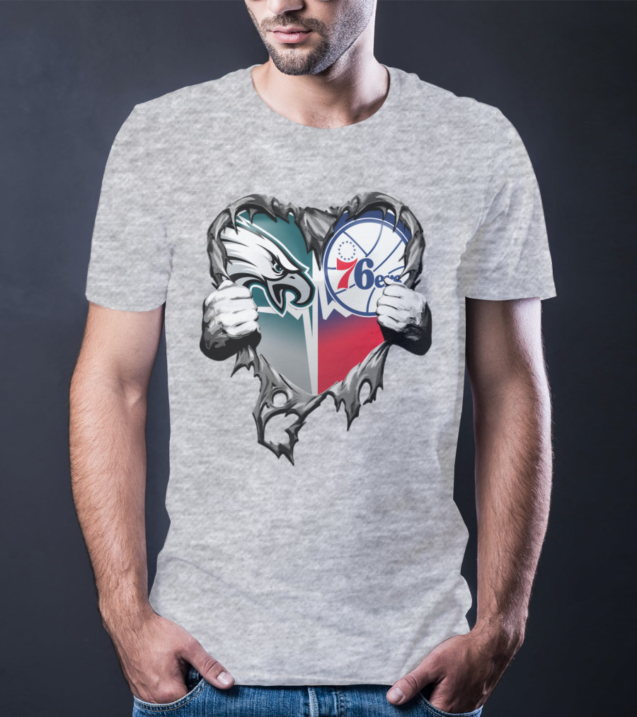 Philadelphia Eagles And 76ers Heart T-Shirt