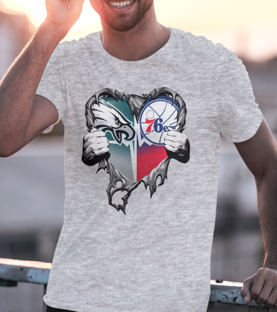 Philadelphia Eagles And 76ers Heart T-Shirt