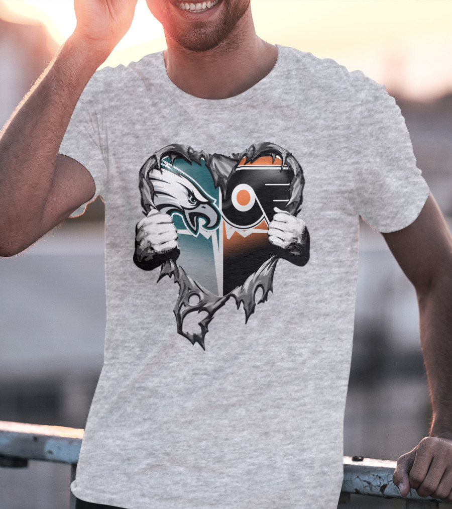 Eagles Flyers Heart Logo Combination T-Shirt