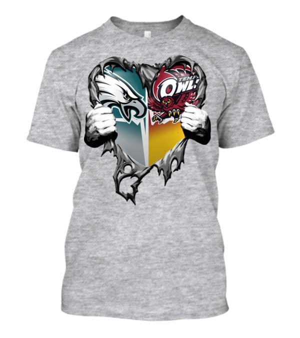 Philadelphia Eagles Temple Owls Heart Logo Rip T-Shirt
