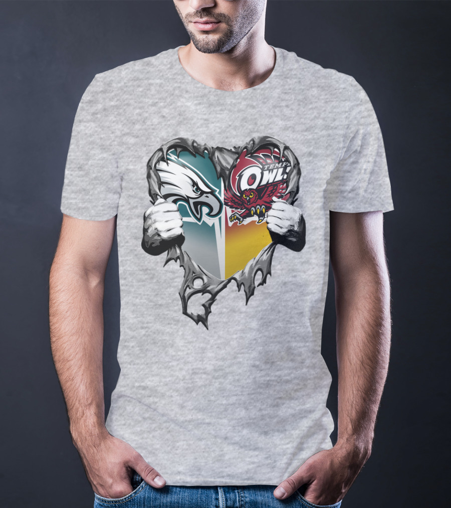 Philadelphia Eagles Temple Owls Heart Logo Rip T-Shirt