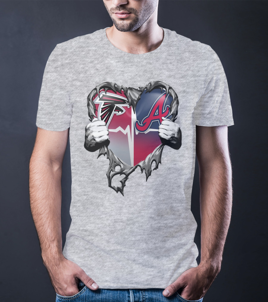 Falcons Braves Heart Design With Ripped Effect And Hands T-Shirt