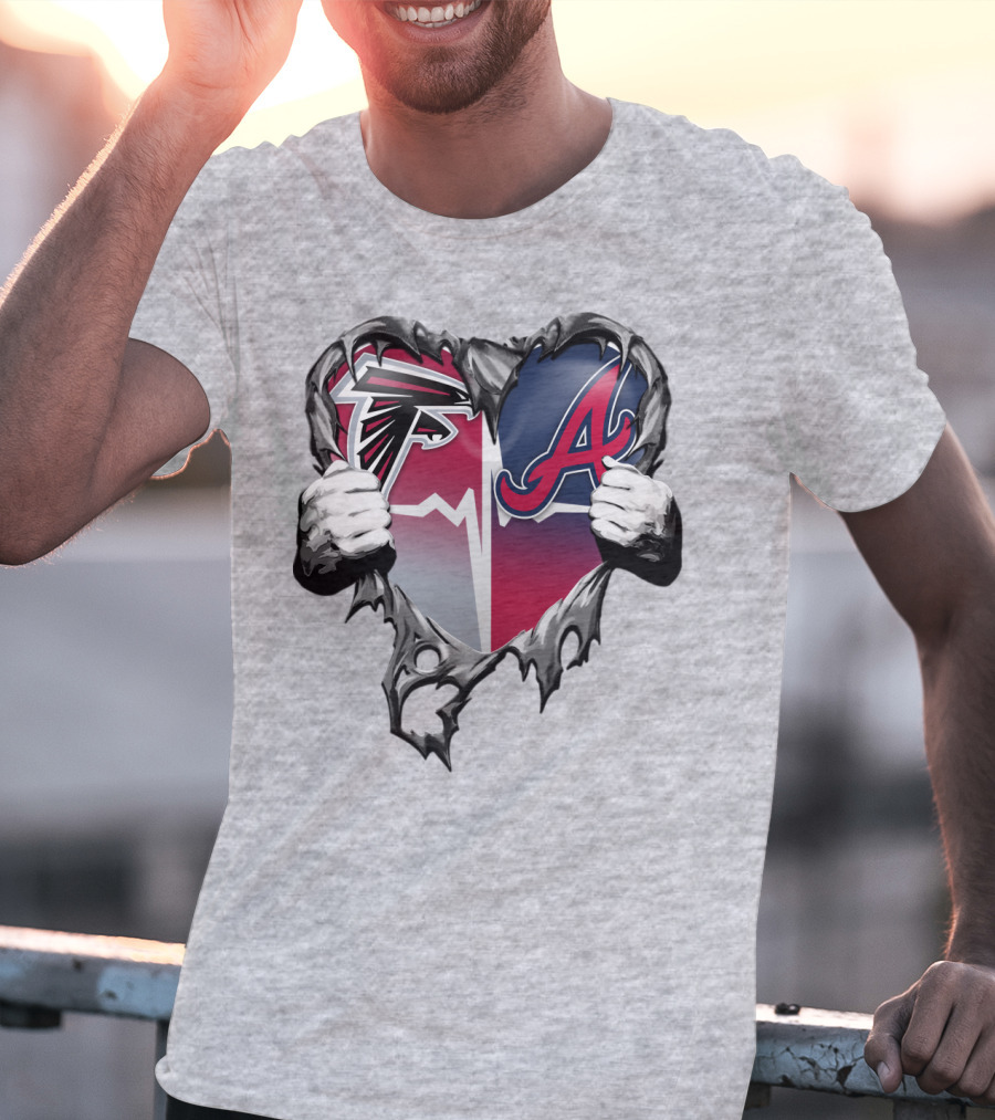 Falcons Braves Heart Design With Ripped Effect And Hands T-Shirt