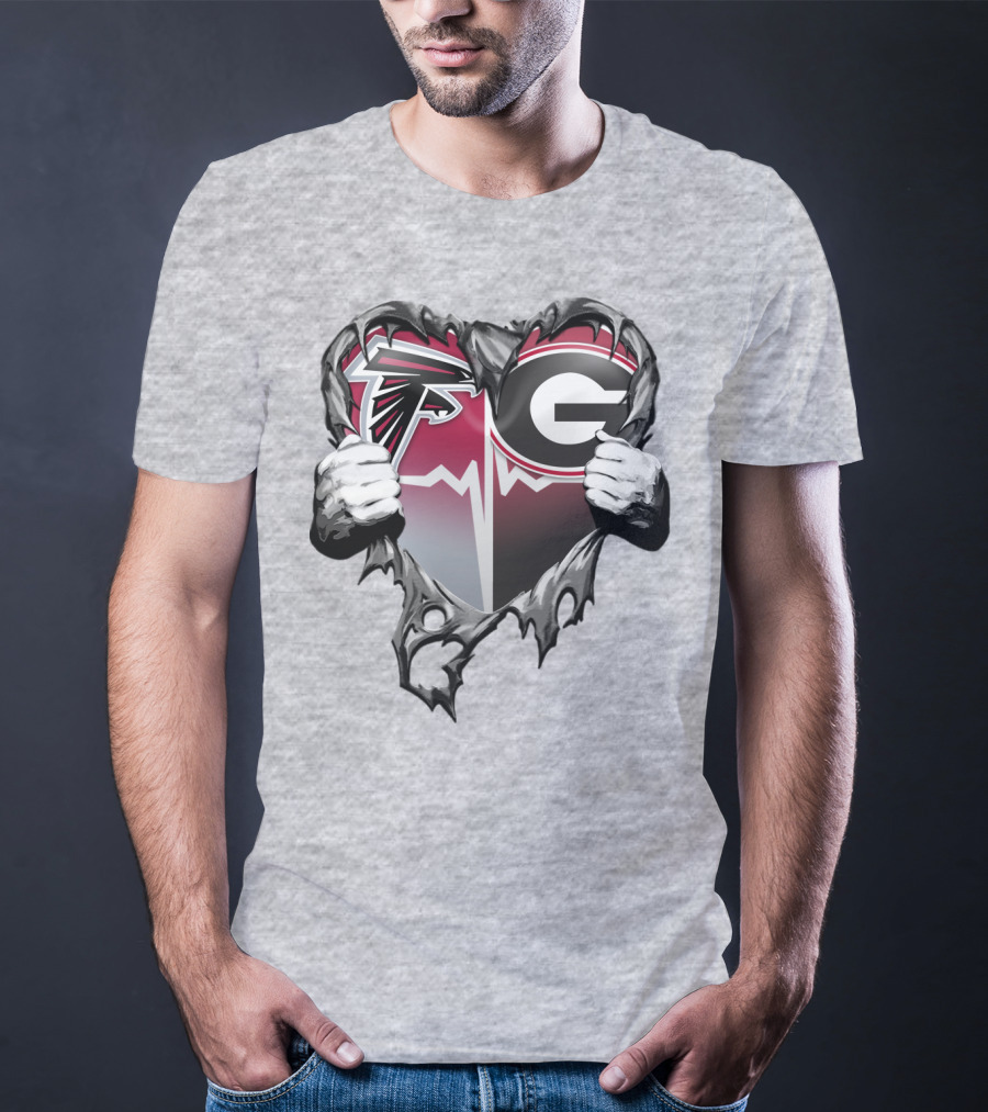 Atlanta Falcons Georgia Bulldogs Heart Torn T-Shirt