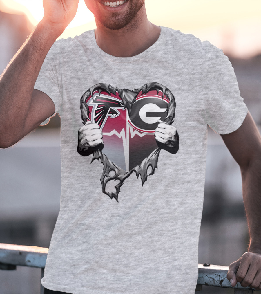Atlanta Falcons Georgia Bulldogs Heart Torn T-Shirt