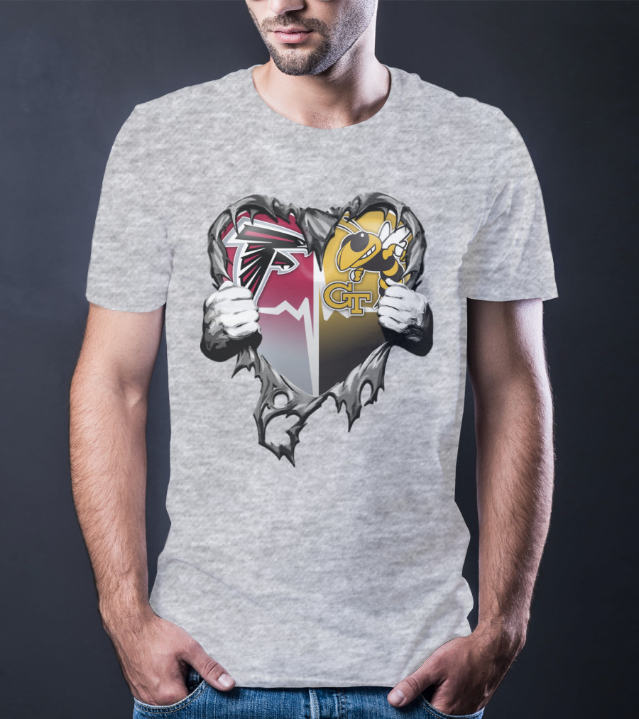 Falcons Georgia Tech Yellow Jackets Breaking Heart T-Shirt