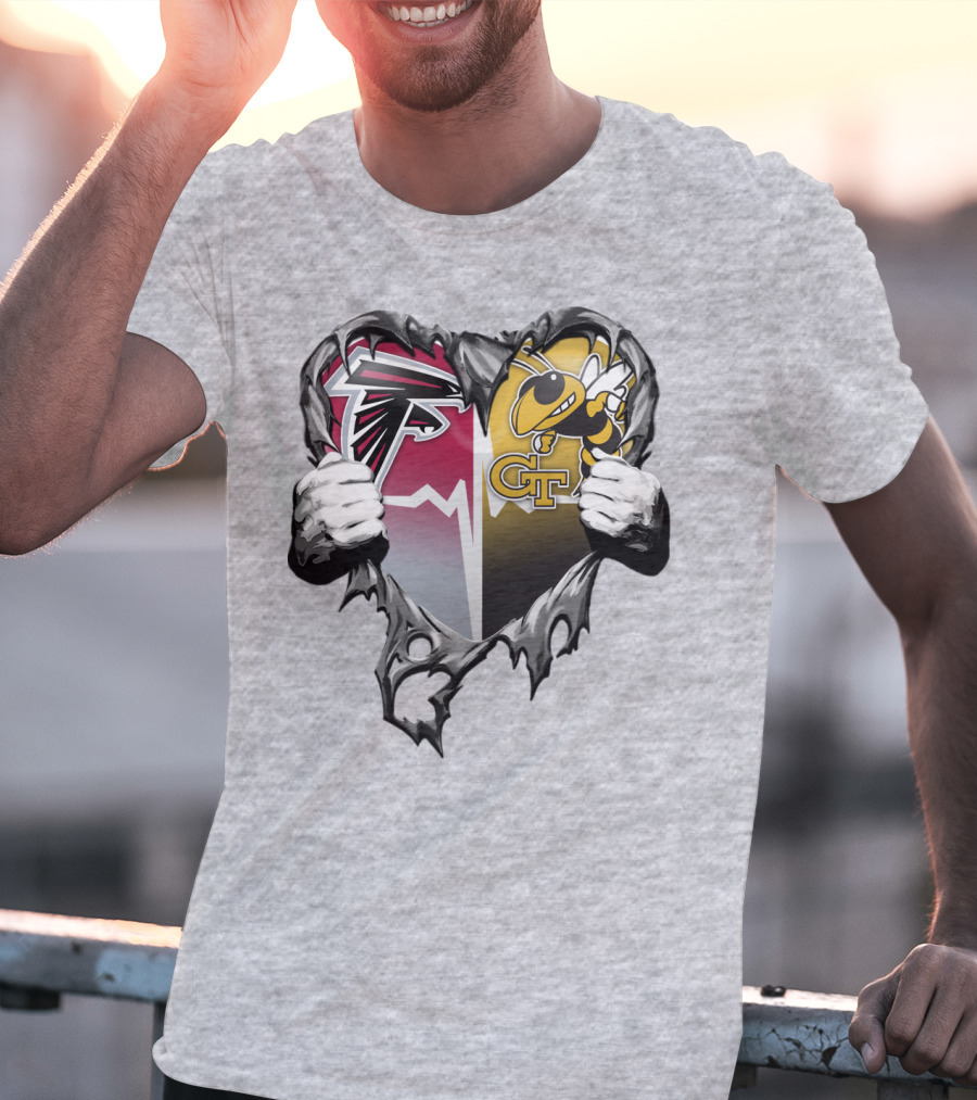 Falcons Georgia Tech Yellow Jackets Breaking Heart T-Shirt