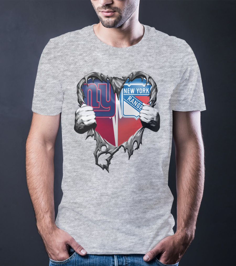 New York Giants And New York Rangers Heart Design Xatt064 T-Shirt