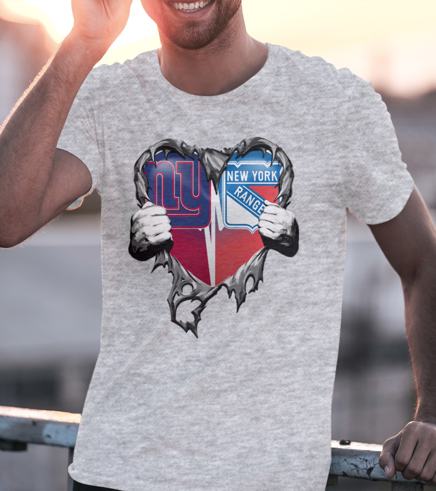 New York Giants And New York Rangers Heart Design Xatt064 T-Shirt