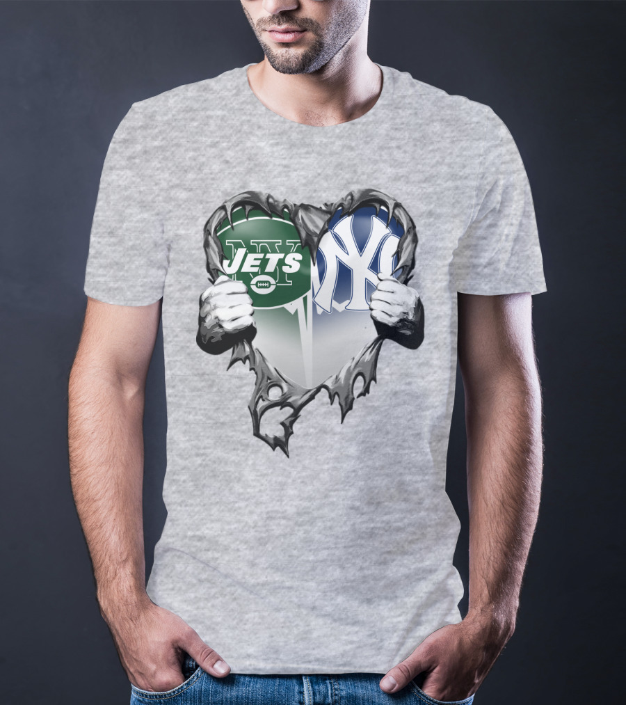 Jets And Yankees Heart Tear T-Shirt