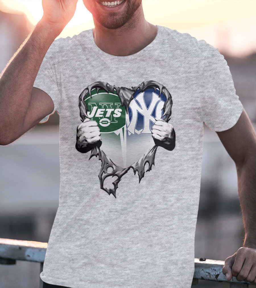 Jets And Yankees Heart Tear T-Shirt