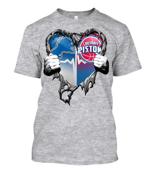 Detroit Lions And Detroit Pistons Heart Logo Fusion T-Shirt