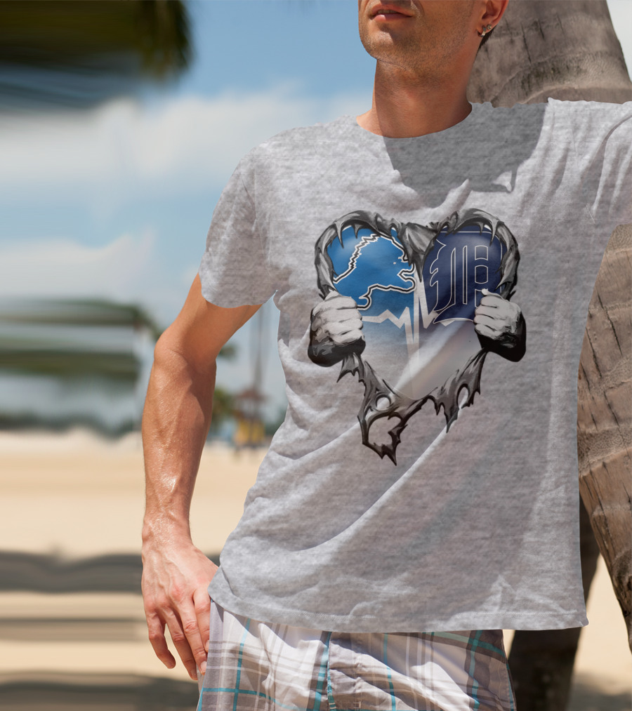 Lions Tigers Heartbeat Detroit Fan T-Shirt