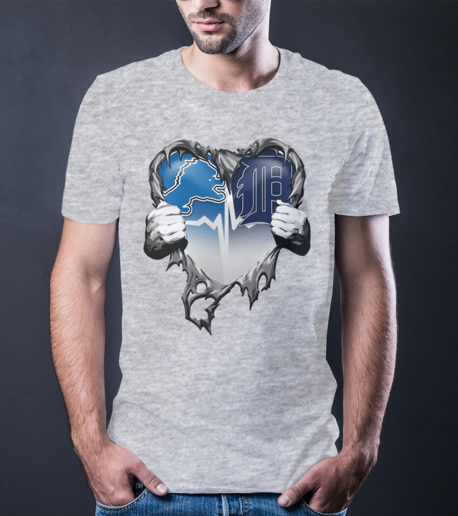 Lions Tigers Heartbeat Detroit Fan T-Shirt