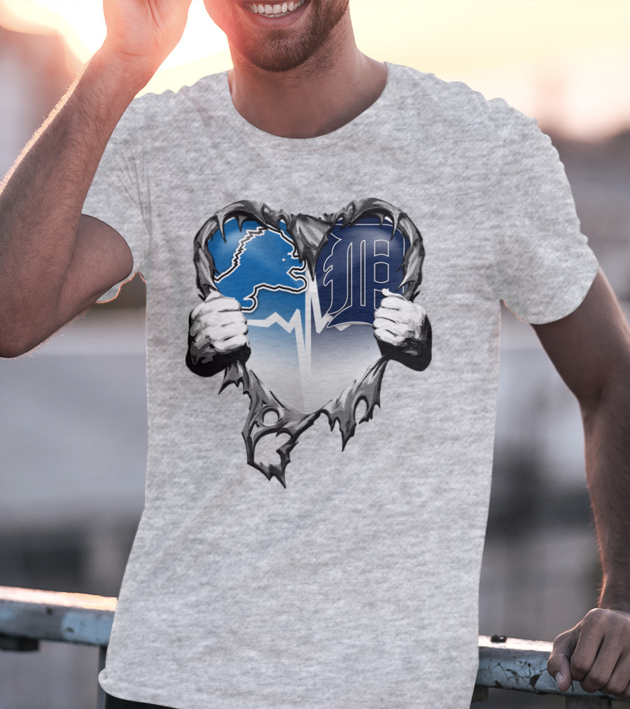 Lions Tigers Heartbeat Detroit Fan T-Shirt