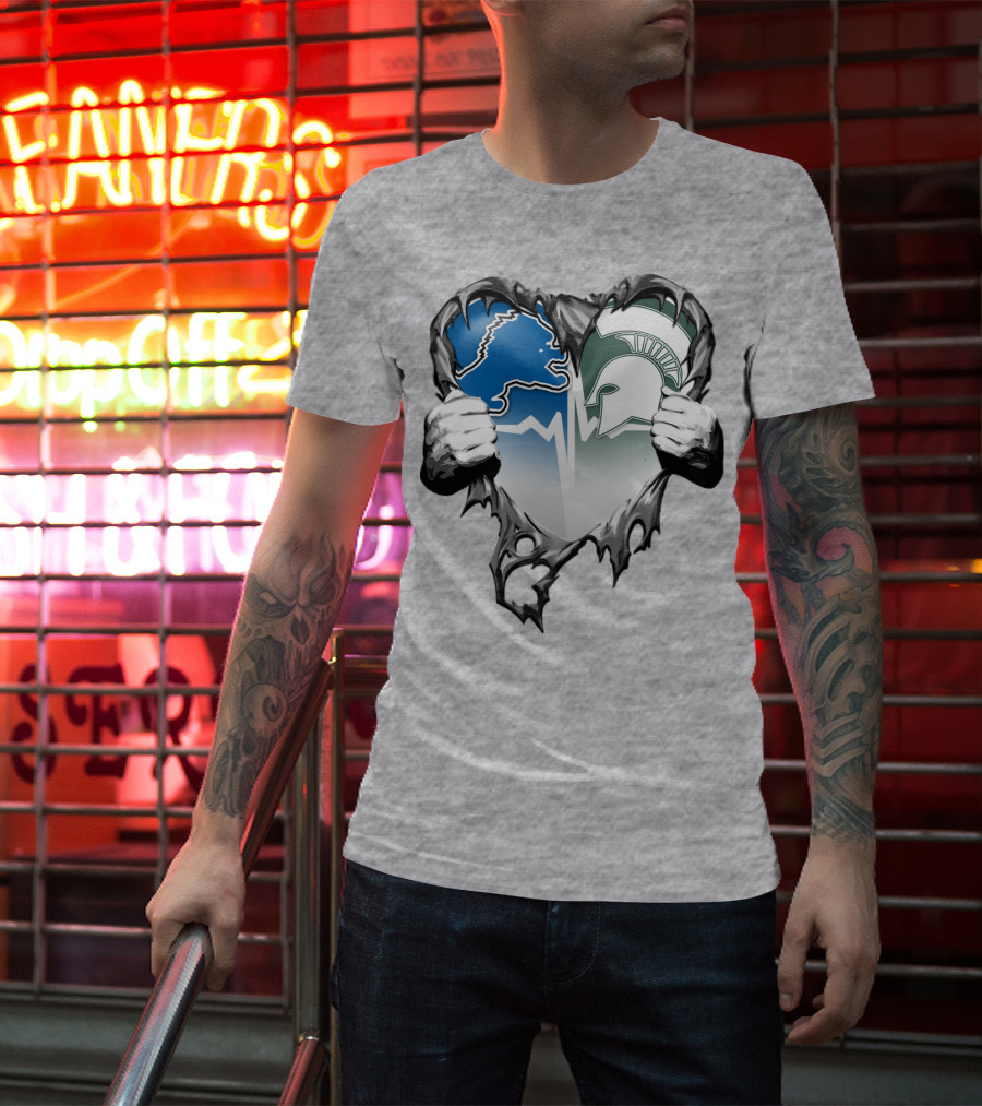 Detroit Lions And Michigan State Spartans Heart Logo Collaboration T-Shirt