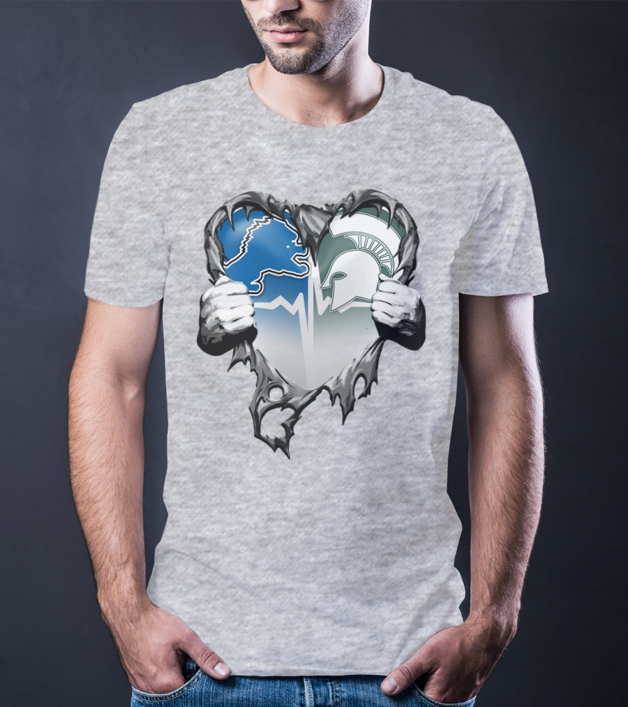 Detroit Lions And Michigan State Spartans Heart Logo Collaboration T-Shirt