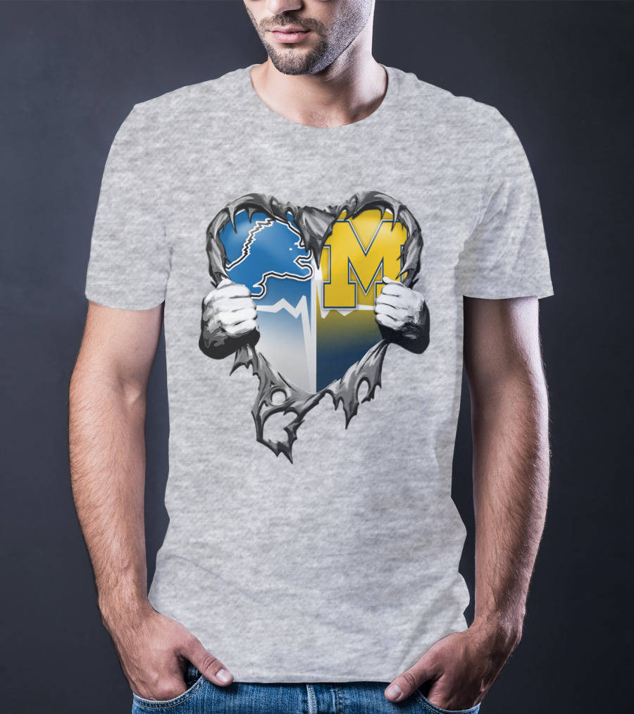 Detroit Lions And Michigan Wolverines Split Heart T-Shirt