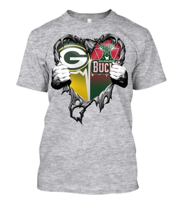 Green Bay Packers Milwaukee Bucks Heart T-Shirt
