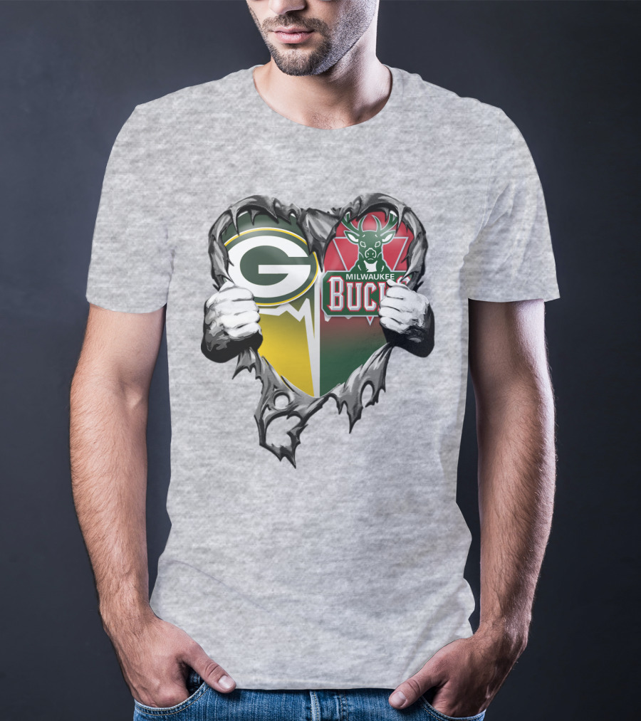 Green Bay Packers Milwaukee Bucks Heart T-Shirt