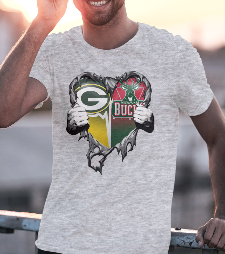 Green Bay Packers Milwaukee Bucks Heart T-Shirt