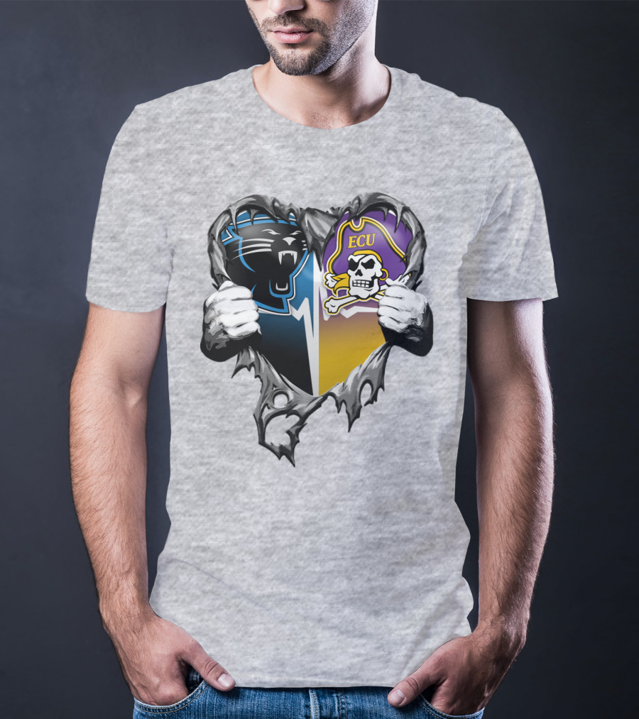 Carolina Panthers Ecu Pirates Torn Heart T-Shirt