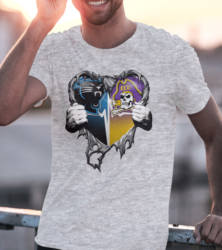 Carolina Panthers Ecu Pirates Torn Heart T-Shirt