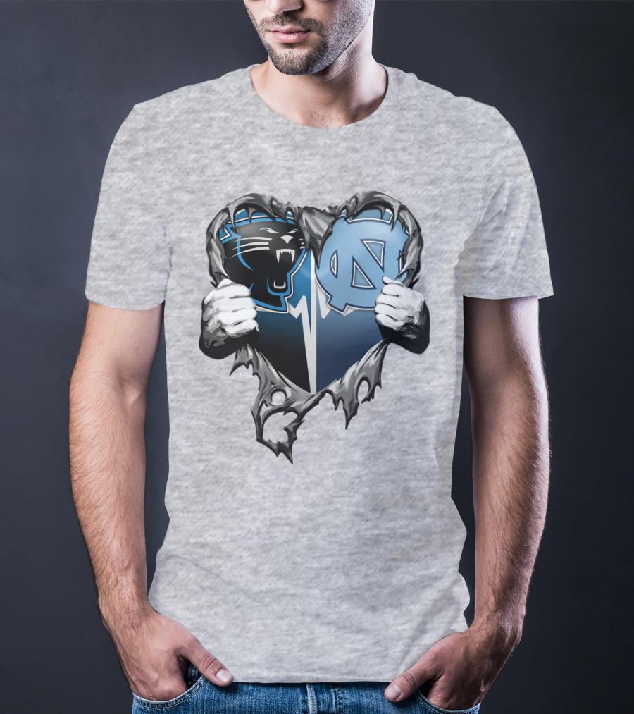 Carolina Panthers Unc Tar Heels Heart Ripped T-Shirt