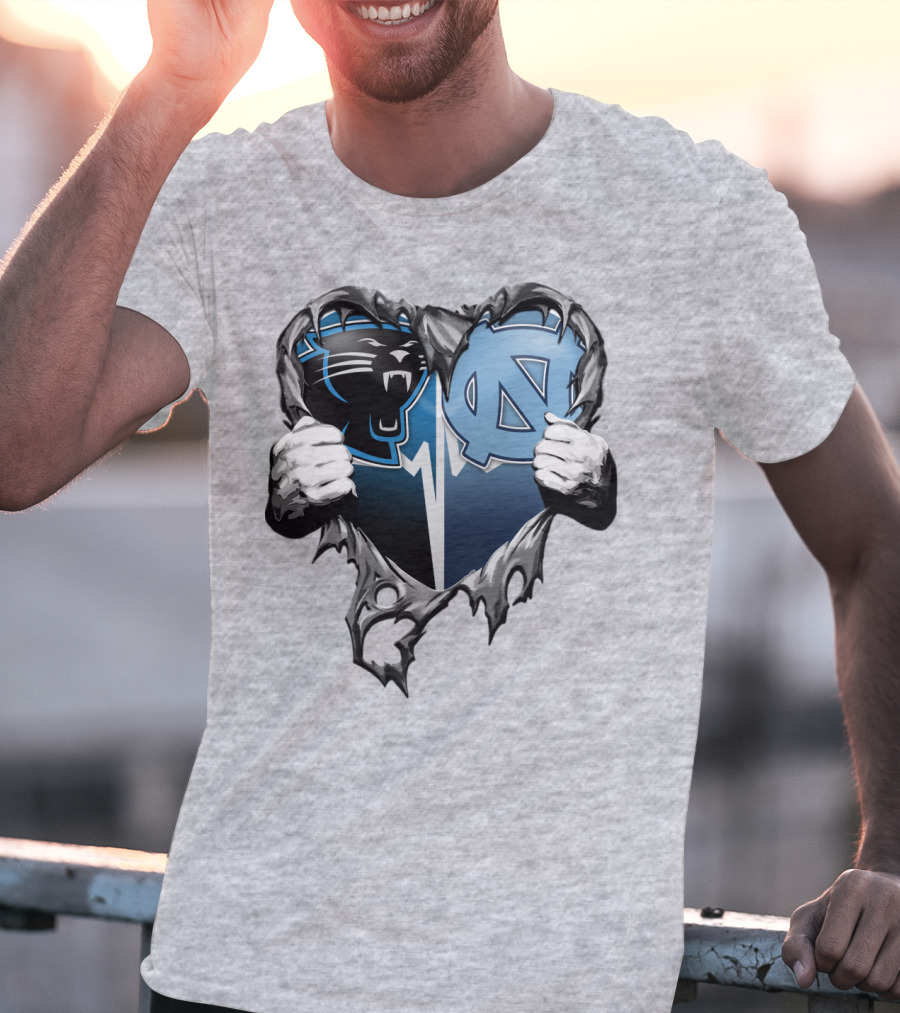 Carolina Panthers Unc Tar Heels Heart Ripped T-Shirt