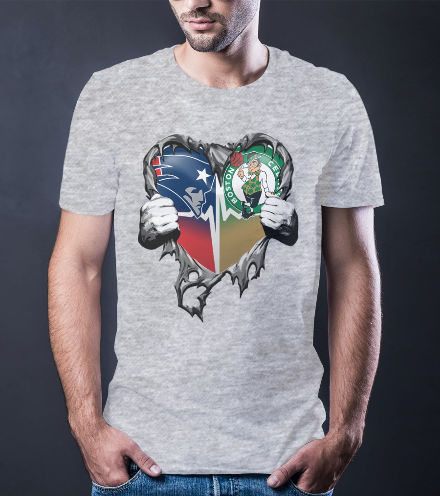 Patriots Celtics Heart Logos T-Shirt