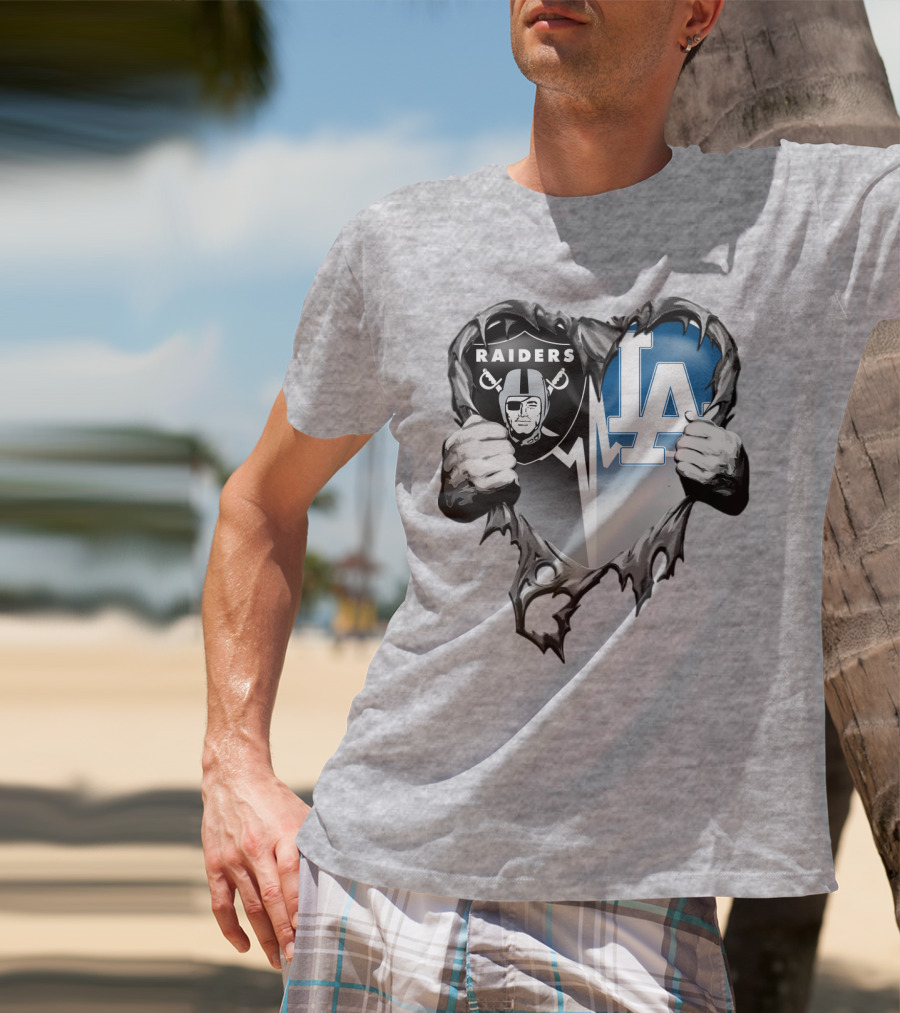 Raiders La Dodgers Heart Design Xatt095 T-Shirt
