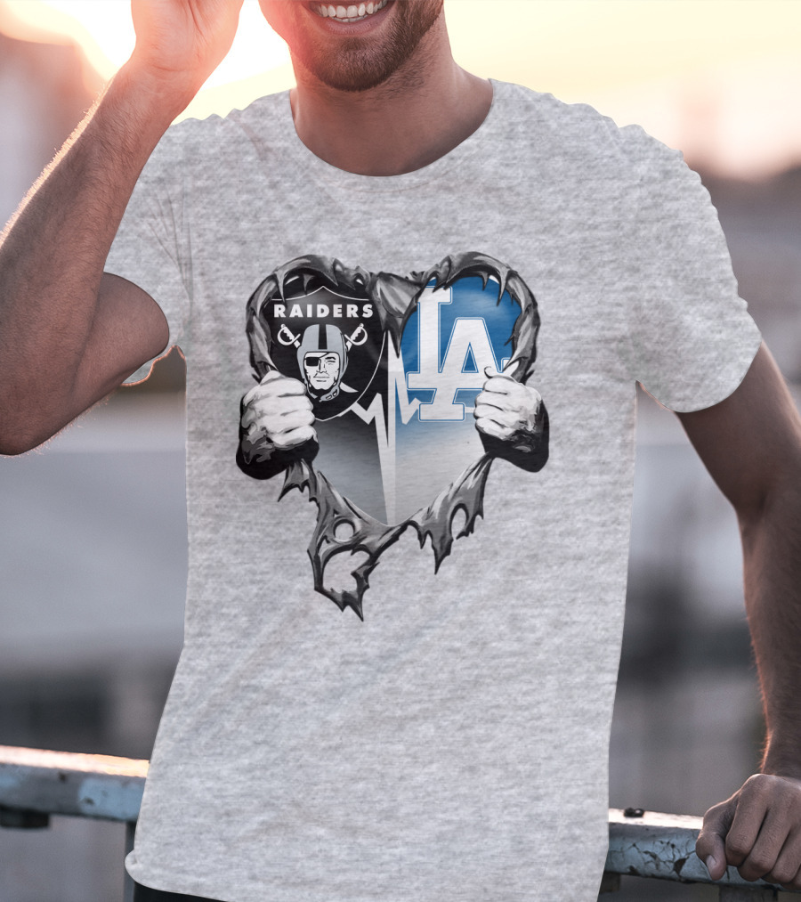 Raiders La Dodgers Heart Design Xatt095 T-Shirt