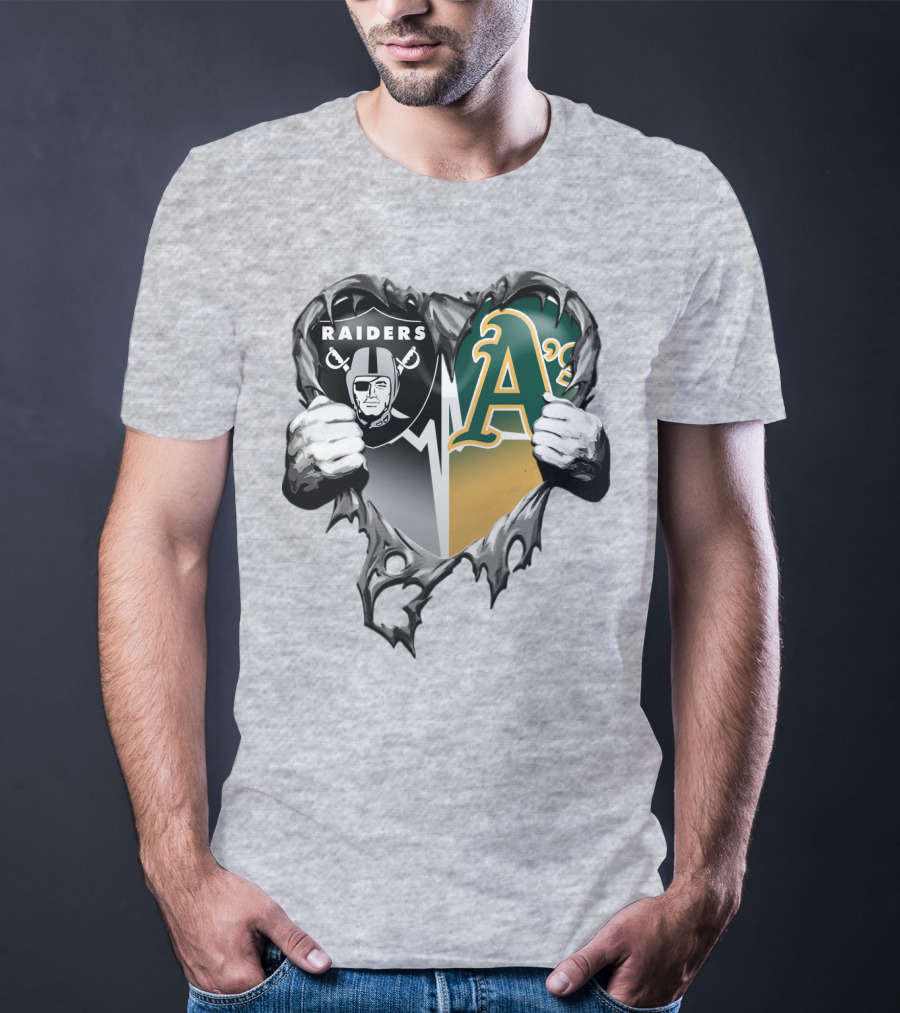 Raiders A's Heart Torn Football And Baseball Fans T-Shirt